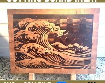 VCarve Pro SVG Digital File - Cutting Board End Grain Rolling Waves Japanese Style Inlay