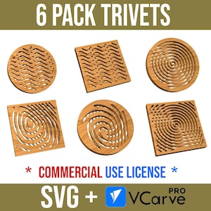 CNC-utskuren fil för underlägg: 6 träunderläggsdesigner, kommersiellt bruk (SVG, VCarve)