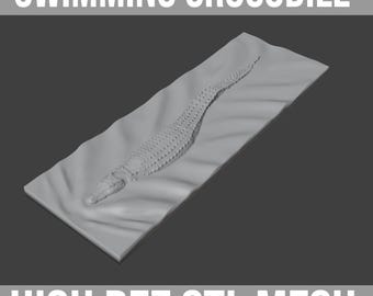 Cocodrilo nadando (modelo 3D STL): tallado CNC e impresión 3D (descarga digital)
