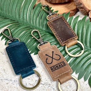 Fishing Custom Gift, Fisherman Leather Keychain, Fishing Funny Gift, Custom Keychain for Fisherman Boyfriend, Husband, Anniversary Gift