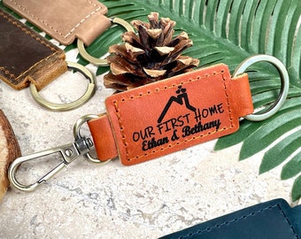 Personalized Leather Keychain, Our First Home, Housewarming Gift