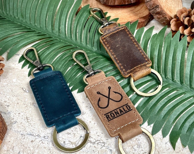 Fishing Custom Gift, Fisherman Leather Keychain, Fishing Funny Gift, Custom Keychain for Fisherman Boyfriend, Husband, Anniversary Gift