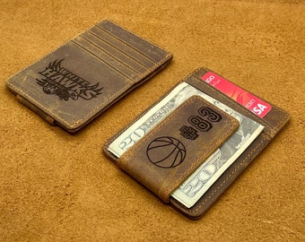 Cartera de baloncesto personalizada, de piel de grano completo, regalo de graduación