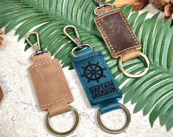 Custom Leather Keychain for Boat Captain, Personalized Gift For Boat Captain, Captain Minimalist Keychain, Fishermen Custom Gift form Wife