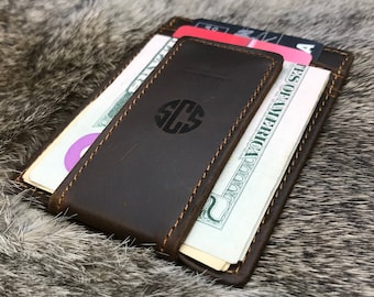 Personalized Leather Magnetic Wallet, Engraved Gift for Him