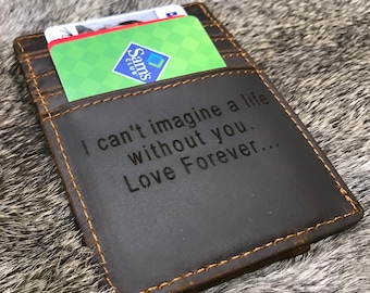 Front Pocket Wallet, Magnetic Money Clip Wallet, PERSONALIZED Mens Wallet, Bifold Wallet, Men's Gift, Anniversary Gift, Husband Gift