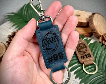 Personalized Football Keychain, Backpack Tags, Leather Keychains, Kid's Name Tags, Sport Keyrings, Charms, Team Gift