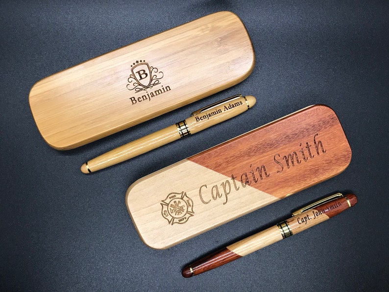 Wood Pen Set, Monogrammed Pen Set, Engraved Pen Case, Personalized Pen Set, Monogrammed Wood Pen, Desktop Pen Holder, CEO Gifts, Boss Gift image 1