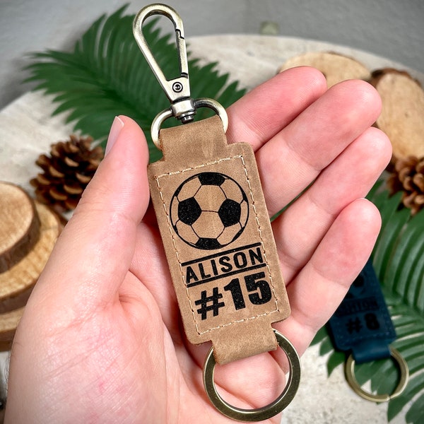 SOCCER KEYCHAIN, LEATHER Team Gifts, Senior Night Gift Keychain, Personalized Soccer Keychain,End of Season Keychain,Soccer Banquet Keychain