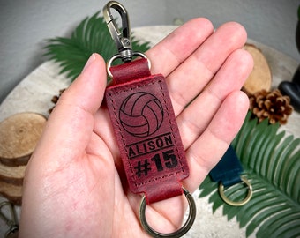 Personalized Volleyball Keychain, Engraved Leather Backpack Tag