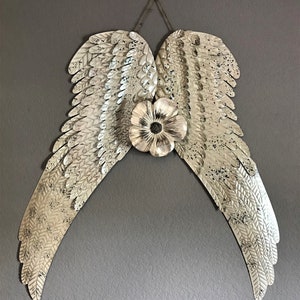 Gold/Irridescent/Pearl Metal Angel Wings with Carved Wood Flower