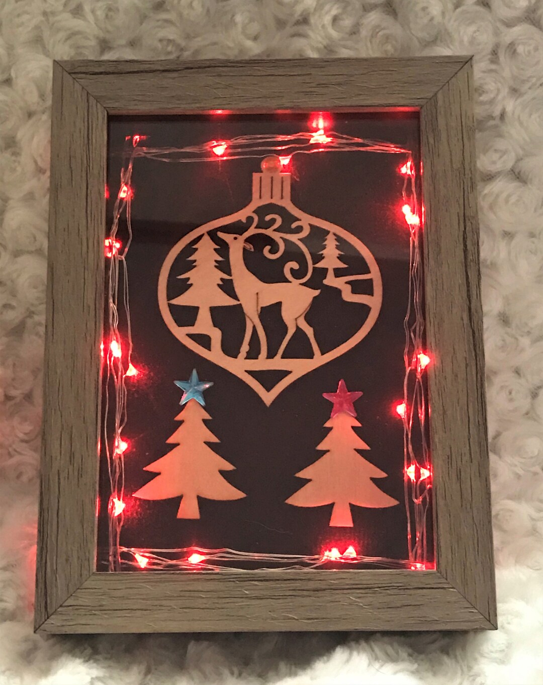 Cute Rustic Shadowbox With Rustic Wood Cut Out Ornament and Trees, and ...