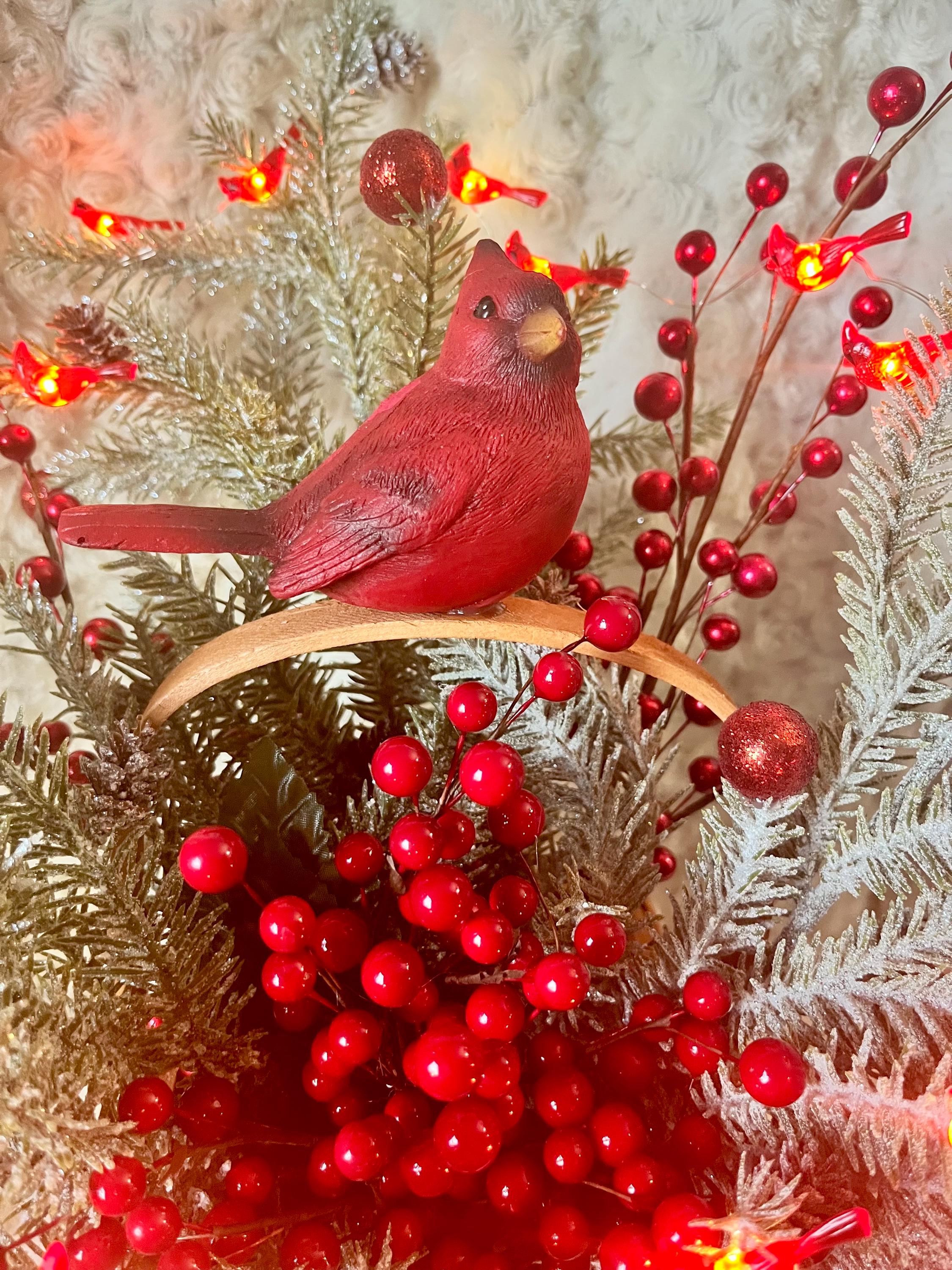 Large Cardinal Display Cardinal Basket Centerpiece, With Red Velvet Bow, Greenery, Berries ...