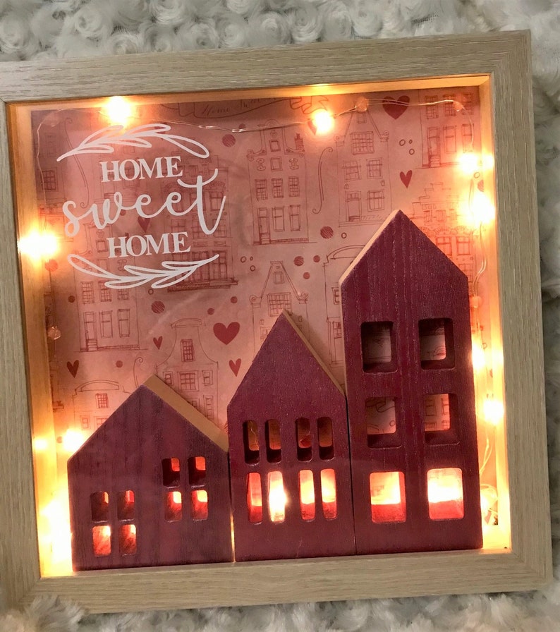 Home Sweet Home Shadowbox With Battery Operated Lights Etsy