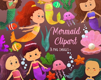 Clipart sirena, sirena acquerello, sirenetta png, clipart sirena carina, clipart subacquea, sirena carina, clipart oceanica