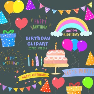 Birthday clipart, happy birthday clipart, party invite, Digital birthday, Birthday png, birthday clipart commercial use, let&#39;s party
