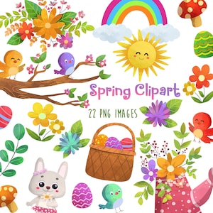 spring watercolor clipart, Rainbow Flowers clipart, spring flowers, Easter clipart, baby nursery clipart, Easter bunny png, Spring png