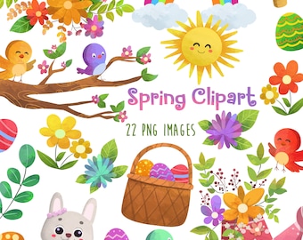 spring watercolor clipart, Rainbow Flowers clipart, spring flowers, Easter clipart, baby nursery clipart, Easter bunny png, Spring png
