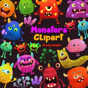 Monster Clipart, süßes Monster Clipart, sofortiger Download, Aquarell Monster Clipart, Monster Familie Clipart, Monster Png, Kinderaktivitäten