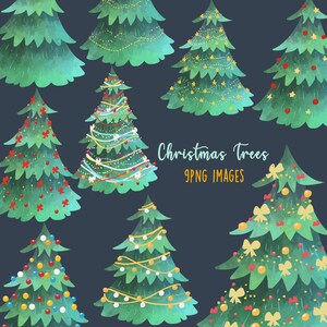Clipart dell'albero di Natale dell'acquerello, clipart di Natale, clipart degli alberi di Natale, png degli alberi di Natale, clipart di Natale, png dell'albero dell'acquerello