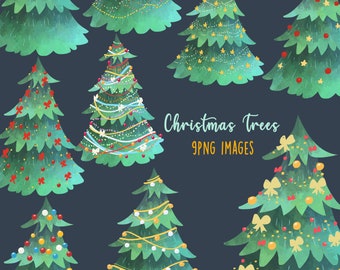 Watercolor Christmas Tree Clipart, Christmas clipart, Christmas trees clipart, Christmas trees png, Christmas Clipart, Watercolor Tree png