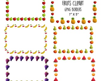 Fruit borders clipart, Fruit frames clipart, Frame clipart, Apple banana watermelon Orange borders, Frame graphics, Instant download
