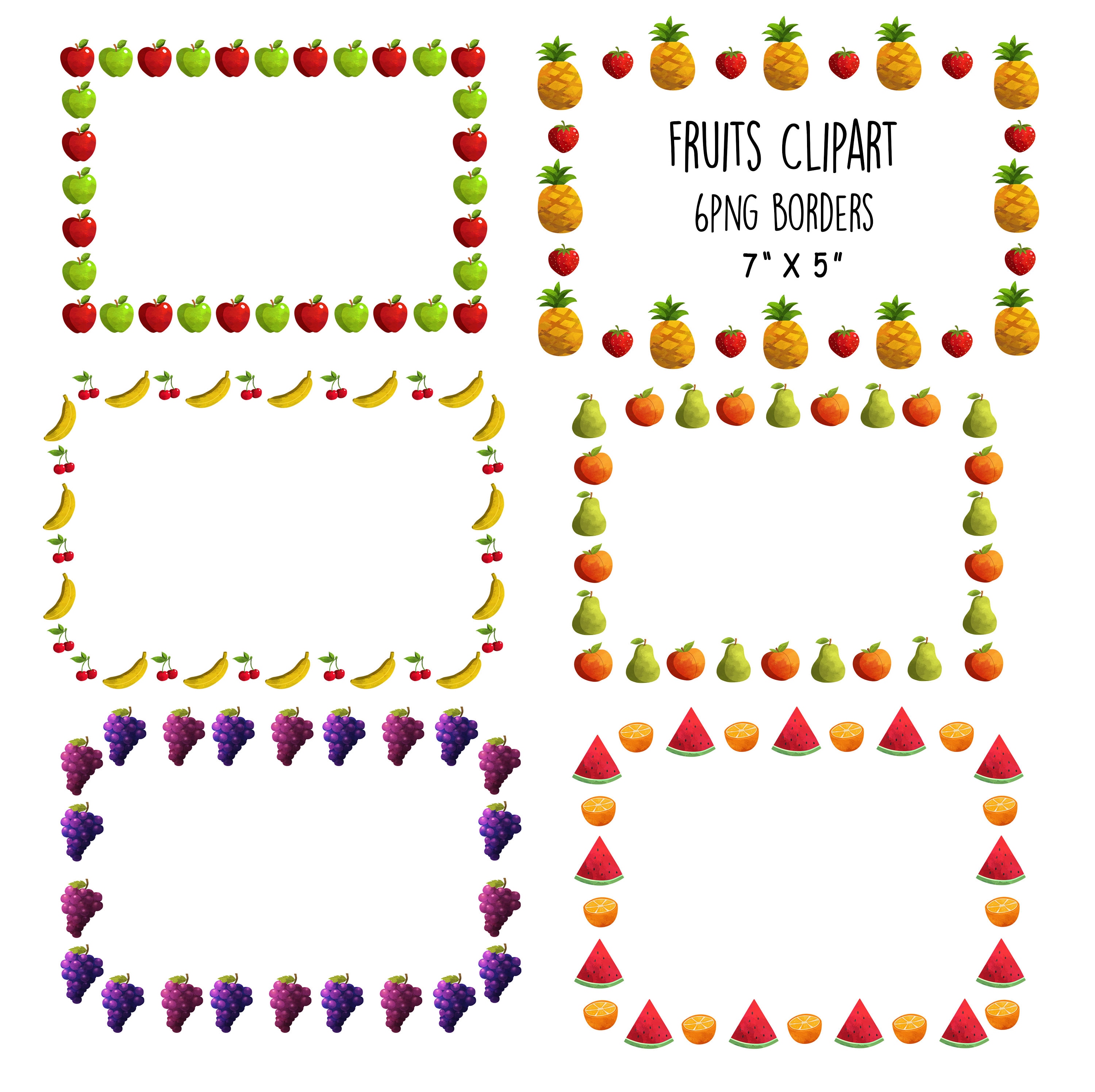Fruit Borders Clipart, Fruit Frames Clipart, Frame Clipart, Apple Banana Watermelon Orange