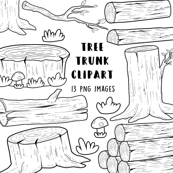 Doodle Tree trunks Clipart, Tree trunk bundle, Digital tree trunks, tree clipart png, Digital tree trunk clipart, tree outline