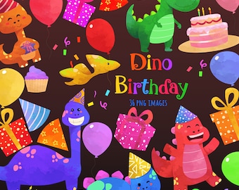 Dinosaur Clipart, Dinosaur png, Dinosaur Birthday, Dino party, Kid dinosaur party, watercolor dinosaur, Birthday clipart, Scrapbook