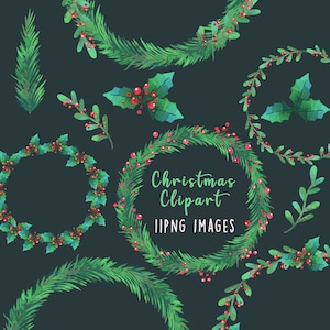 Wreath Clipart, Christmas Wreath Clipart, Winter clipart, Watercolor christmas clipart, Watercolor Wreath Clipart, Holiday clipart