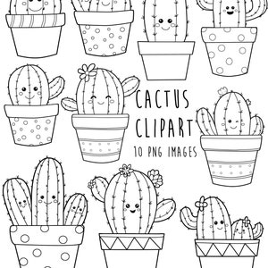 Cactus clipart, cactus artline, cactus doodles clipart, digitale cactus stempel, terrarium cactus kunst, kleuren handgetekende cactus