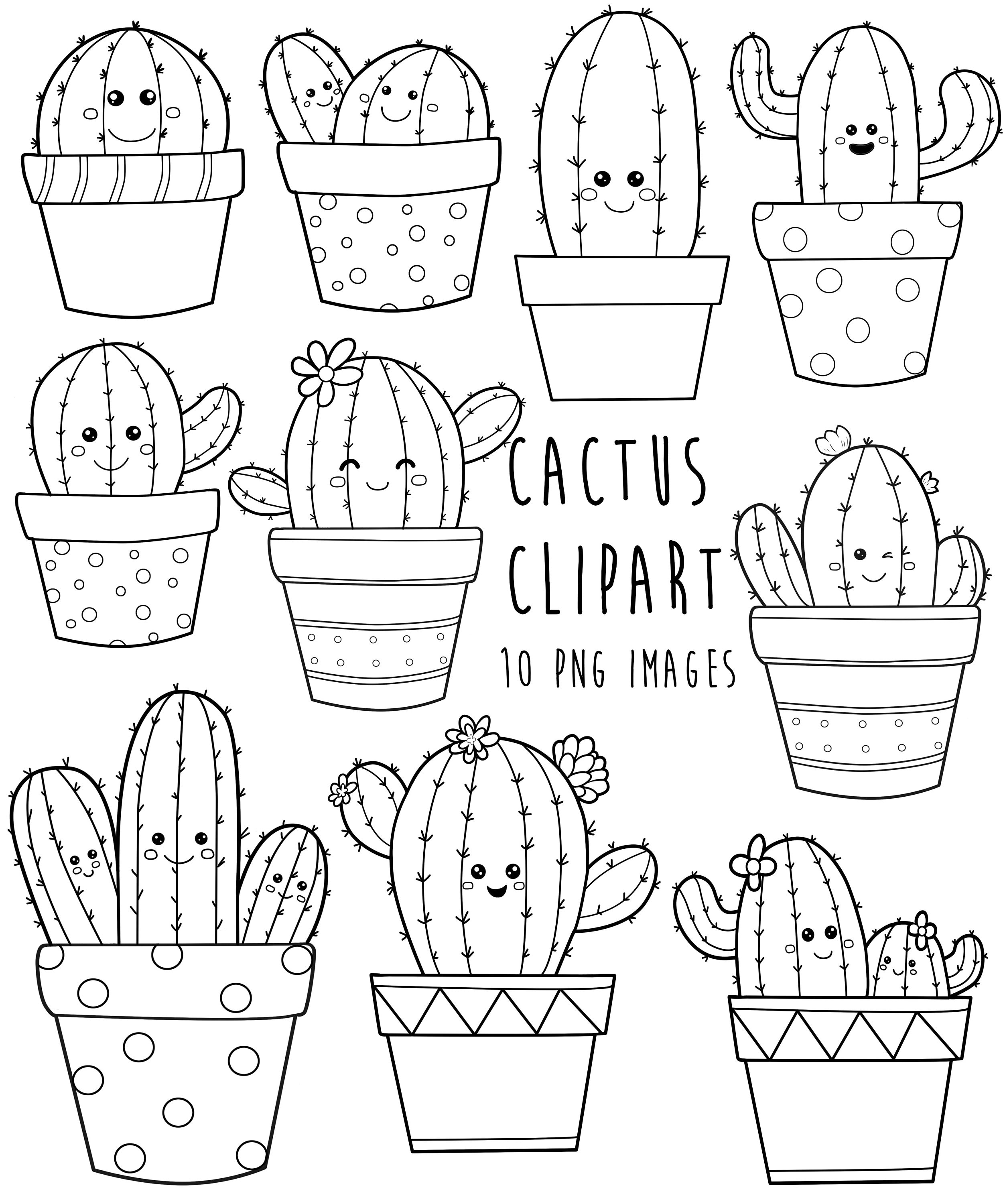 Cactus Clipart Cactus Art Line Cactus Doodles | Etsy