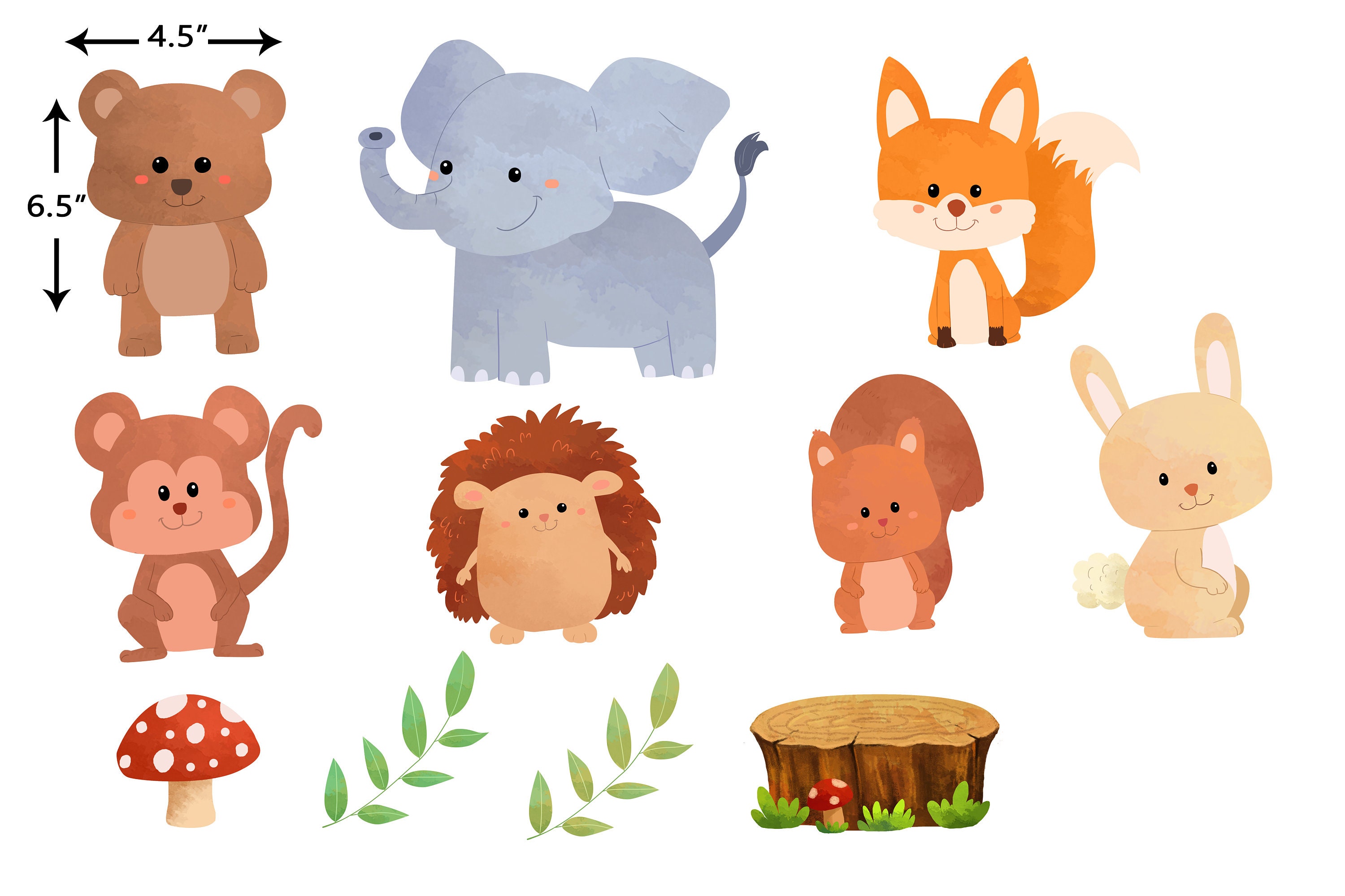 Waldtiere Aquarell Clipart, Waldtiere Clipart, niedliche Tiere Clipart