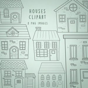 Black & White Houses Clipart, House Clipart Outline, House Clipart, House clipart png, Hand drawn Houses clipart, House line art