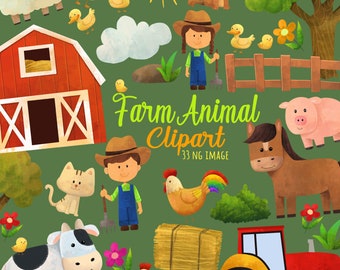 Farm Animals Clipart, watercolor farm animal clipart, Farm Clipart, horse, sheep, chicken, duck, pig, barn, farm, rooster, farm download
