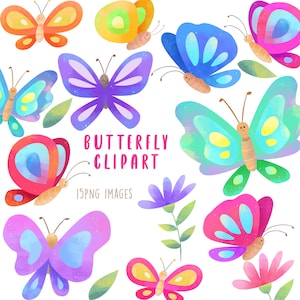 Clipart farfalla, png farfalla, album digitale farfalla, clipart primavera, farfalle rosa viola arancio blu, download immediato