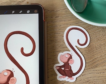 Cute Monkey Vinyl Sticker | Cute Vinyl Sticker, planner stickers, laptop sticker decal, Kawaii Monkey Stickers