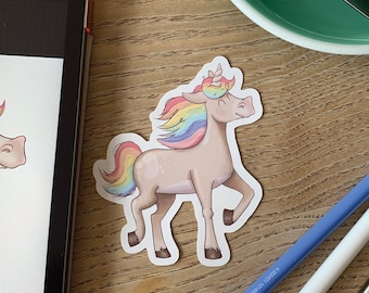 Rainbow unicorn vinyl sticker/ cute unicorn sticker for scrapbooking or journaling, gift for unicorn lovers, kawaii laptop decal