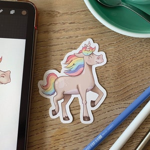 Rainbow unicorn vinyl sticker/ cute unicorn sticker for scrapbooking or journaling, gift for unicorn lovers, kawaii laptop decal