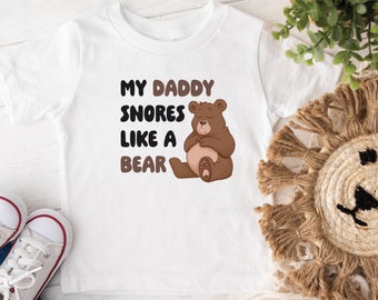 Mon père ronfle comme un tee-shirt d'ours. T-shirt graphique amusant pour enfants, t-shirts unisexes avec ours mignons, enfants de 2 à 6 ans. T-shirt papa ours