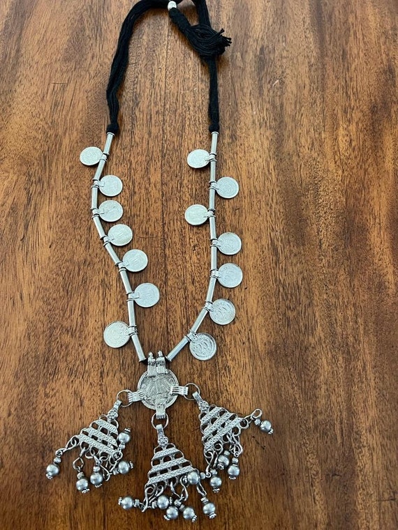 Indian Boho Necklace, Tribal Gypsy Jewelry, Silver