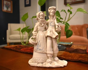 Village Couple Fine Ceramic Figure Rustic Vintage Rural Countryside Folklorish Italian signed by Fabio Mola Husband Wife Figure Rare Unique