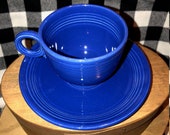 1936-1951 Vintage cobalt blue Fiesta teacup and saucer set.