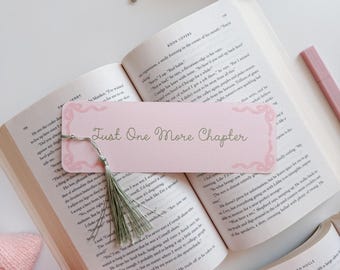 Just One More Chapter Bookmark With Tassel | Pink & Green Bookmark | Cute Bookmarks | Girly Bookmark | Christmas Stocking Stuffer For Reader