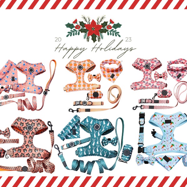 Dog Harness and Leash Set, Christmas Gifts for pups, Birthday Gift For Dogs, Soft Padded Adjustable, Puppy Harness and Lead. Matching sets