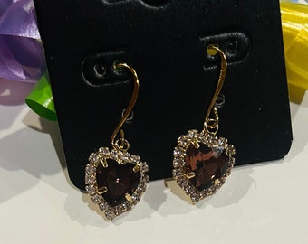 14K Gold Plated Heart Dangle Earrings