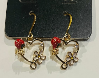 Lady bug and flower Dangle Earrings
