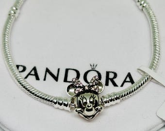 Disney Pandora Moments Pavé Minnie Mouse Clasp Snake Chain Bracelet