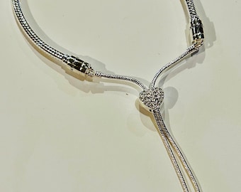 Pandora Moments Pave Heart Clasp Snake Chain Slider Bracelet