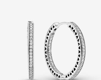Pandora Sparkle and Hearts Hoop Earrings
